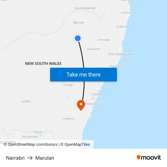Narrabri to Marulan map