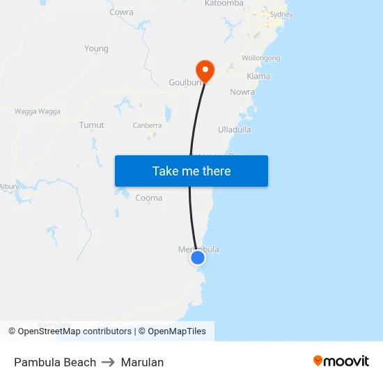 Pambula Beach to Marulan map
