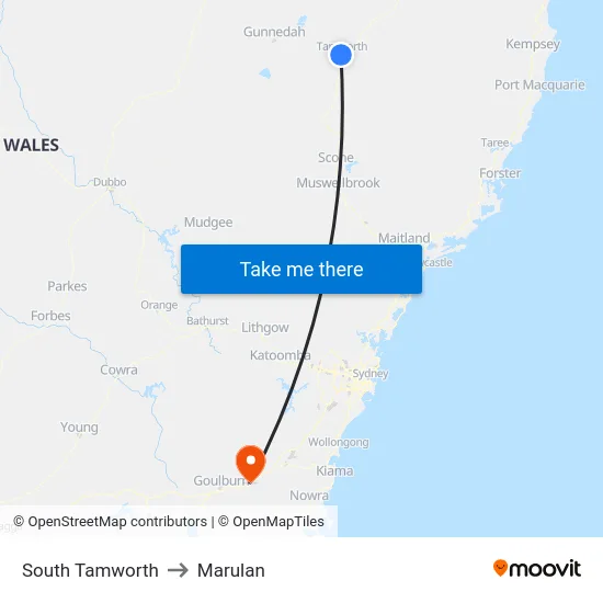 South Tamworth to Marulan map