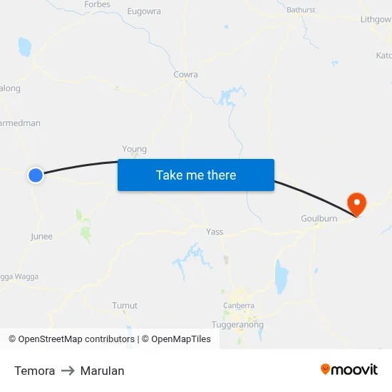 Temora to Marulan map