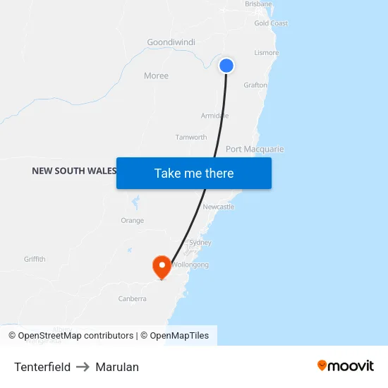 Tenterfield to Marulan map