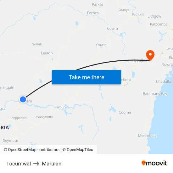 Tocumwal to Marulan map