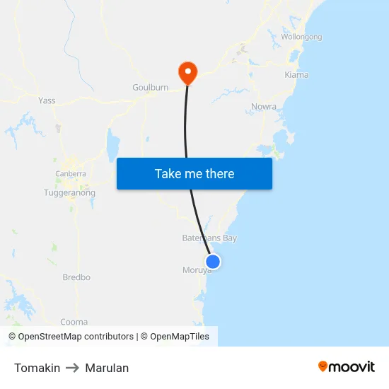Tomakin to Marulan map