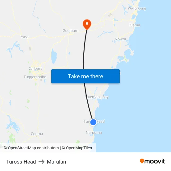 Tuross Head to Marulan map