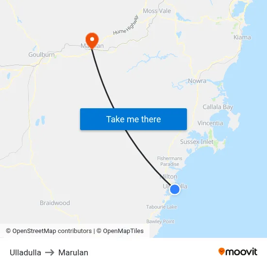 Ulladulla to Marulan map