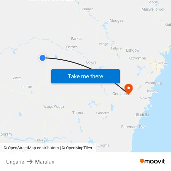 Ungarie to Marulan map