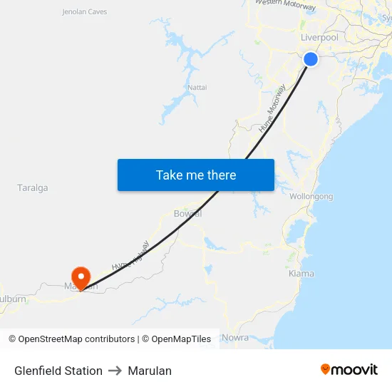 Glenfield Station to Marulan map