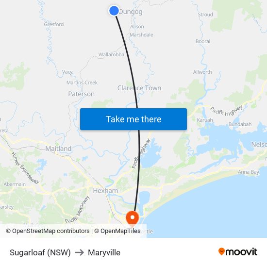 Sugarloaf (NSW) to Maryville map