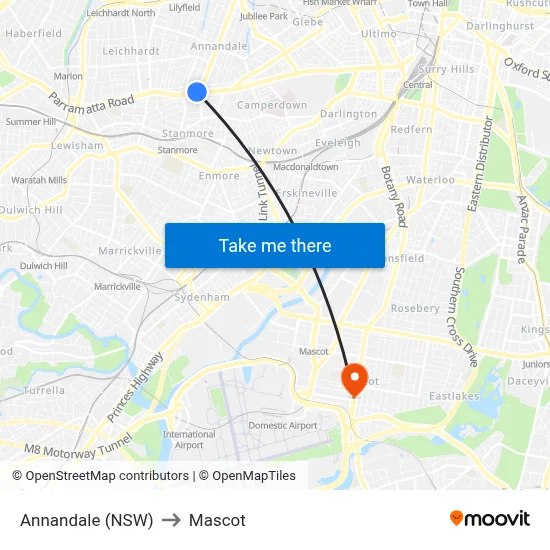Annandale (NSW) to Mascot map