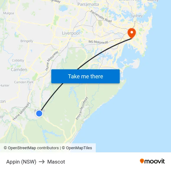 Appin (NSW) to Mascot map