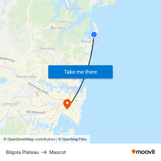 Bilgola Plateau to Mascot map