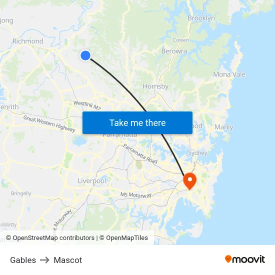 Gables to Mascot map