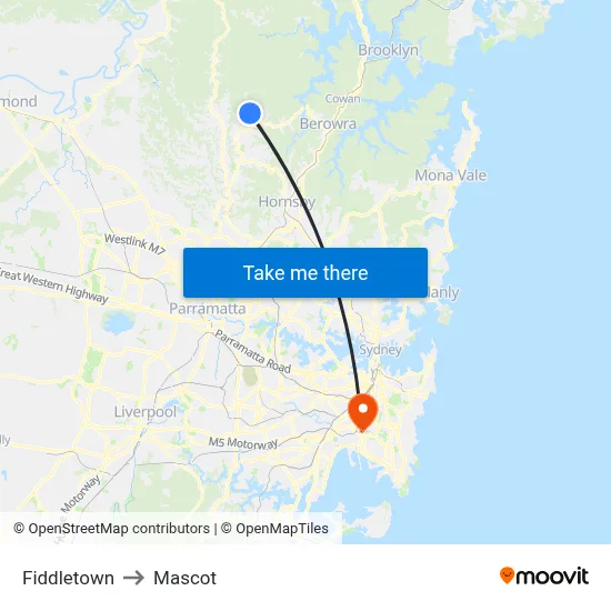 Fiddletown to Mascot map