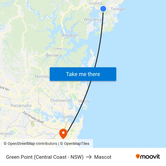 Green Point (Central Coast - NSW) to Mascot map