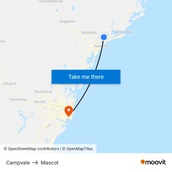Campvale to Mascot map
