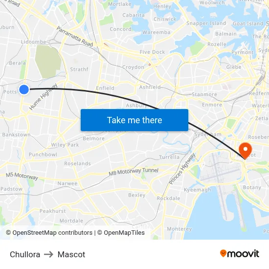 Chullora to Mascot map