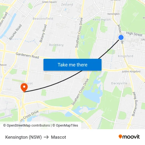 Kensington (NSW) to Mascot map