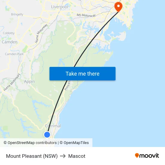 Mount Pleasant (NSW) to Mascot map