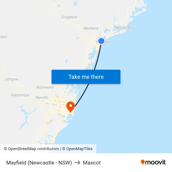 Mayfield (Newcastle - NSW) to Mascot map