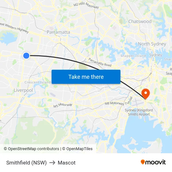 Smithfield (NSW) to Mascot map