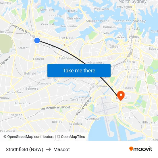 Strathfield (NSW) to Mascot map