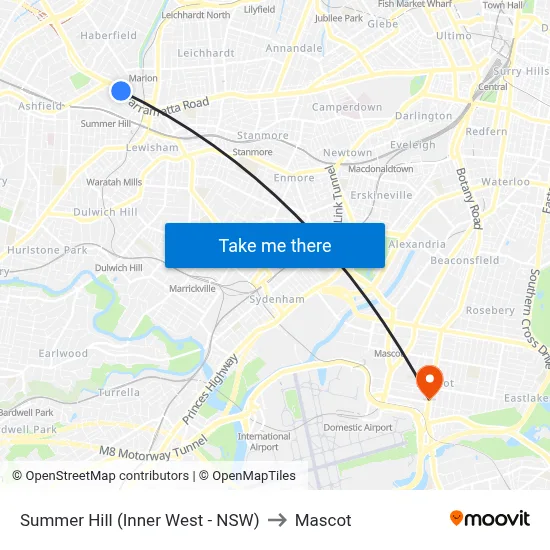 Summer Hill (Inner West - NSW) to Mascot map