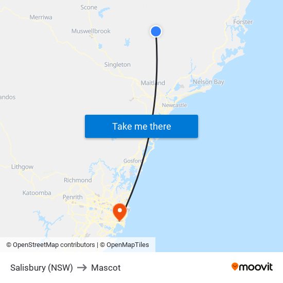 Salisbury (NSW) to Mascot map