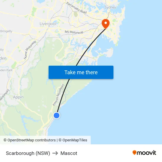 Scarborough (NSW) to Mascot map