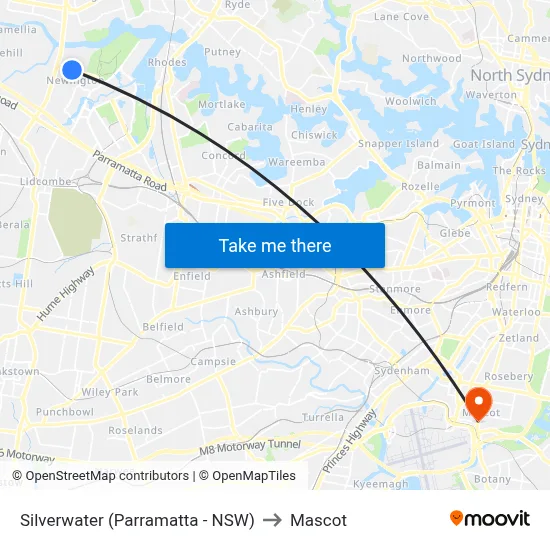 Silverwater (Parramatta - NSW) to Mascot map