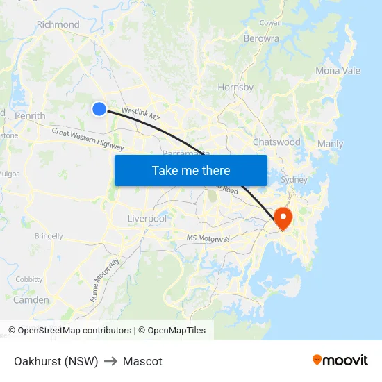Oakhurst (NSW) to Mascot map
