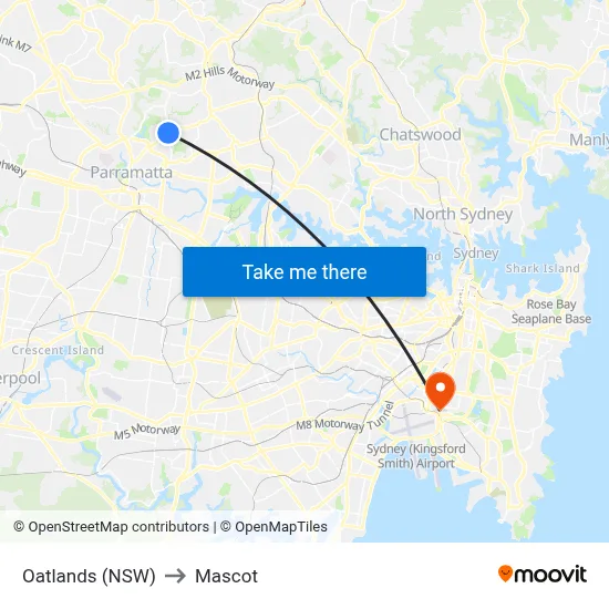 Oatlands (NSW) to Mascot map