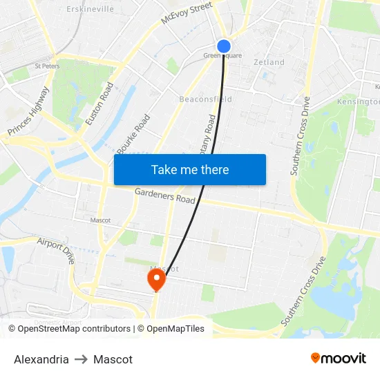 Alexandria to Mascot map