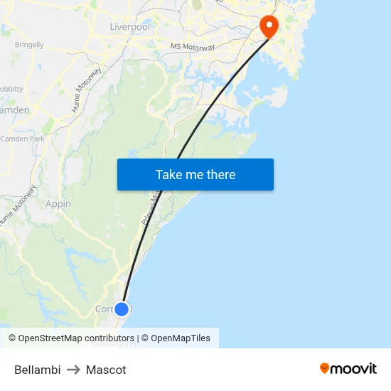 Bellambi to Mascot map