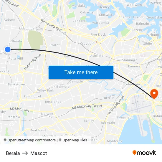Berala to Mascot map