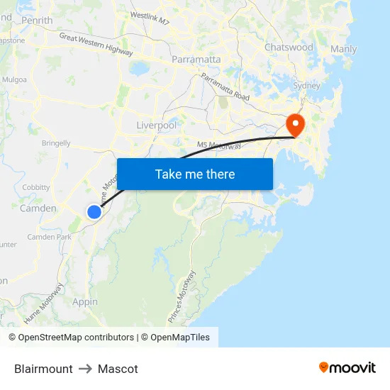Blairmount to Mascot map