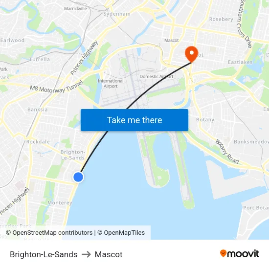 Brighton-Le-Sands to Mascot map