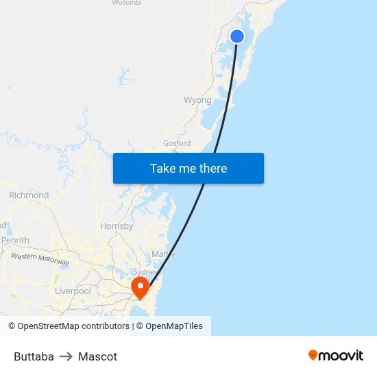 Buttaba to Mascot map
