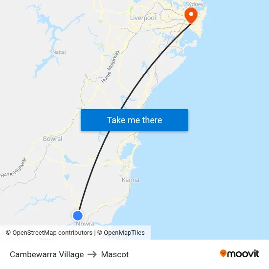 Cambewarra Village to Mascot map