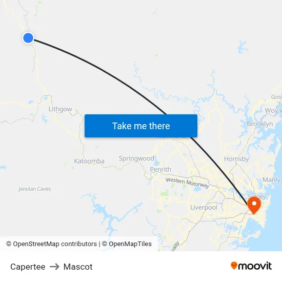 Capertee to Mascot map