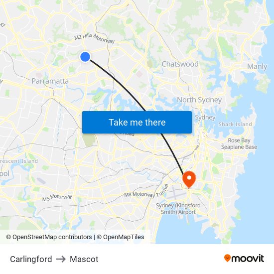 Carlingford to Mascot map