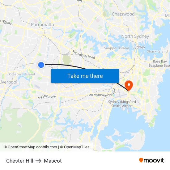 Chester Hill to Mascot map