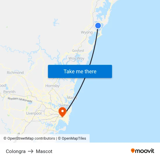 Colongra to Mascot map