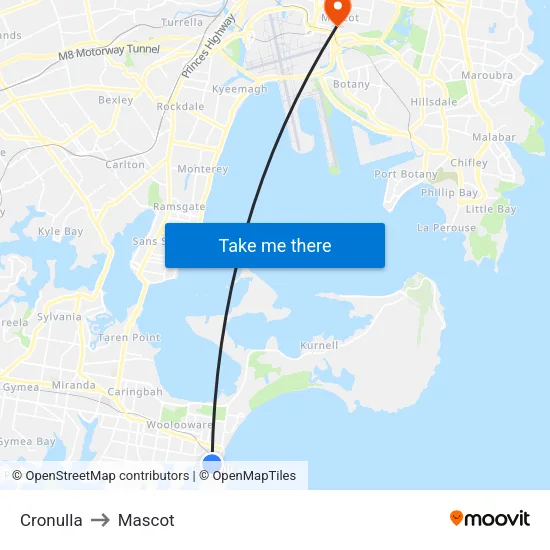 Cronulla to Mascot map