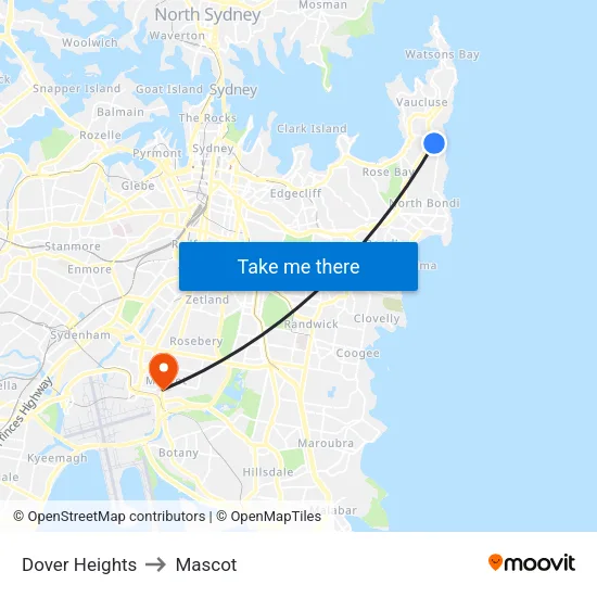 Dover Heights to Mascot map