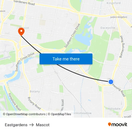 Eastgardens to Mascot map