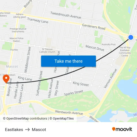 Eastlakes to Mascot map