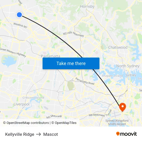 Kellyville Ridge to Mascot map