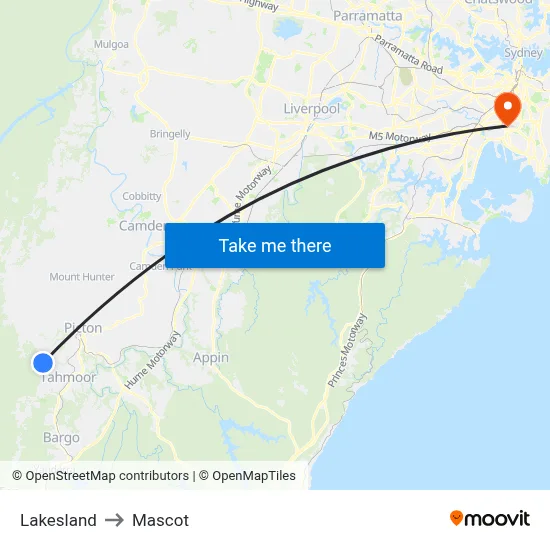 Lakesland to Mascot map