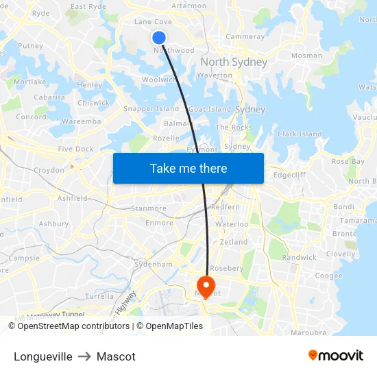 Longueville to Mascot map
