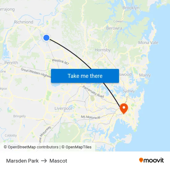 Marsden Park to Mascot map
